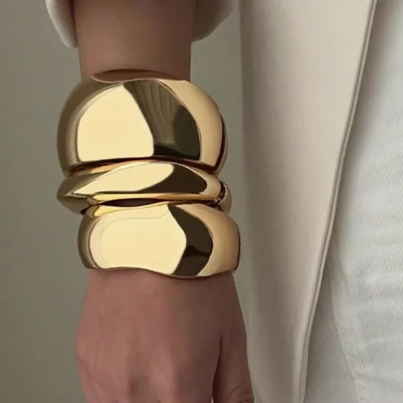 NEW 14k Gold Plated Big Stackable Bangles Set